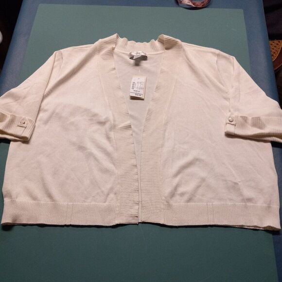 NWT CJ Banks Women's 2X Lightweight Short Sleeve White Shrug/Sweater Cottagecore - Picture 1 of 9